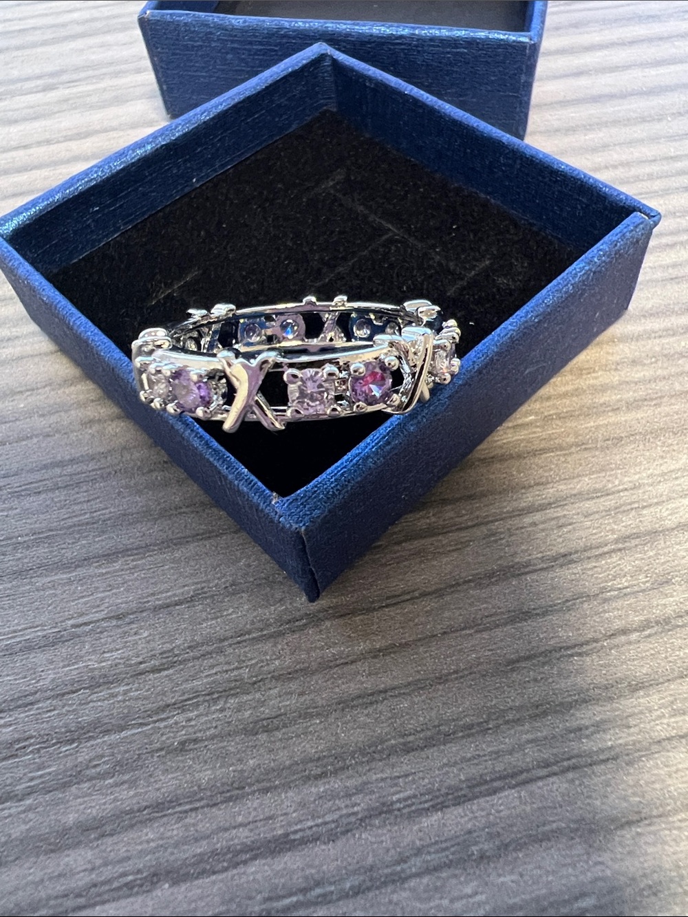 Silver-Tone Purple and clear Crystal Ring - Women Jewelry